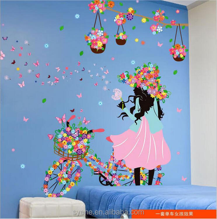 Syene 3D Wall decals vine butterfly flower girl stickers decorative decals for mirrors TV wall sofa wall decoration stickers