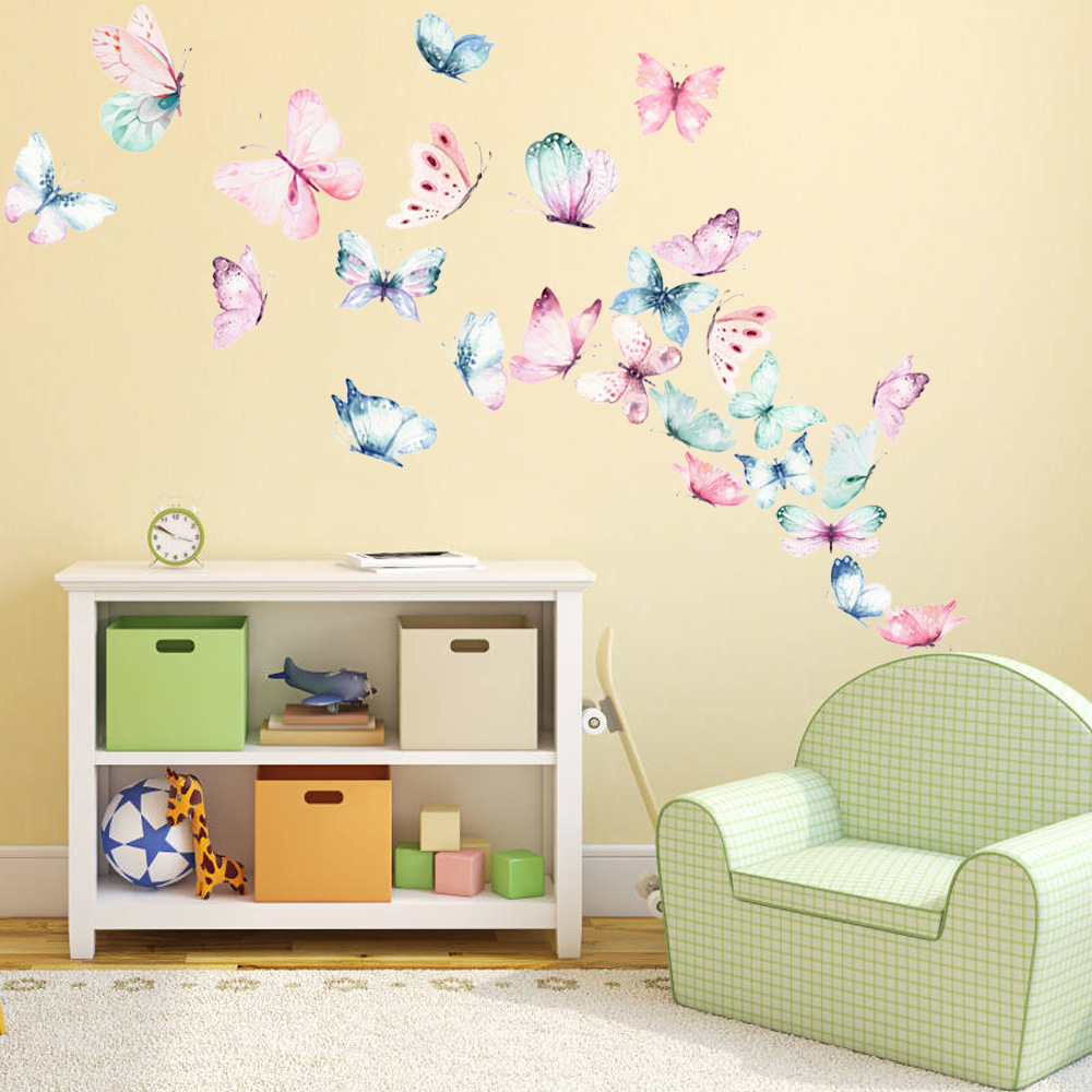 Small fresh colorful butterfly wall stickers for living room and bedroom PVC removable waterproof self-adhesive door stickers