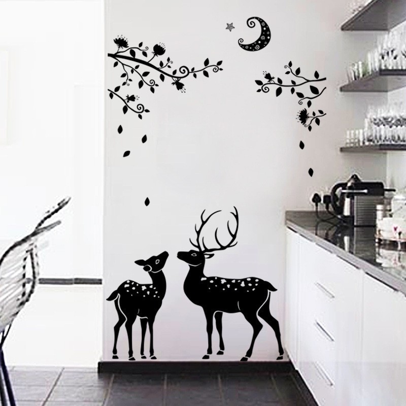 Birch Tree Deer Wall Decal Nursery Forest Removable Birch Trees Vinyl Sticker for Kids Bedroom Decor Nursery Bedroom