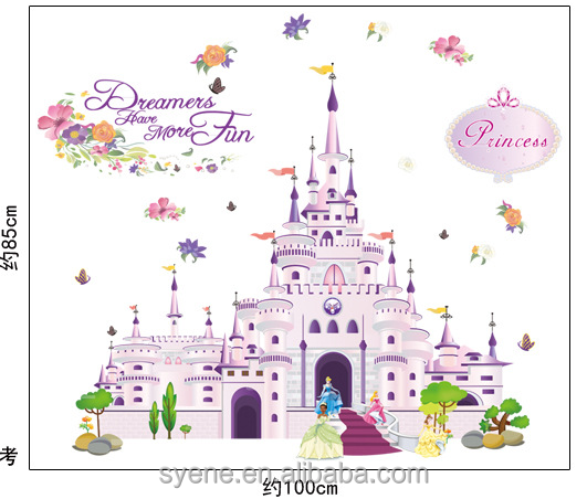 3d kids princess wall stickers nursery flower castle wall sticker decal for baby rooms home decor wallpaper