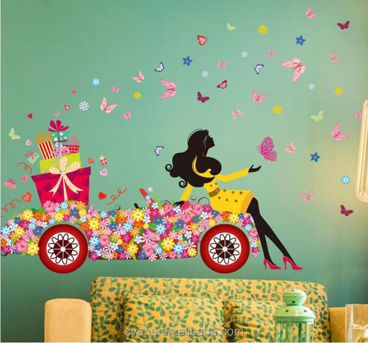 Syene 3D sex beautiful flower girl Fairy decorative decals for wood furniture window car removable wall decals wallpaper