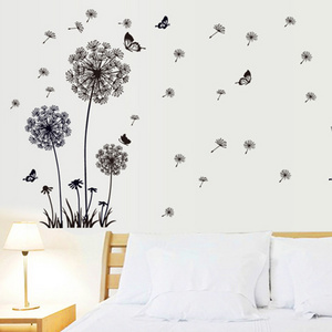 Black Dandelion Butterflies Wall Sticker PVC Window Decoration Mural Art Decal for Living Room Bedroom Home Decor Wall Stickers