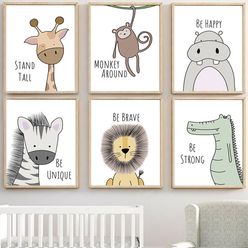 Nordic Zebra Hippo Giraffe Lion Crocodile Paintings Living Room Decor kids canvas print wall art