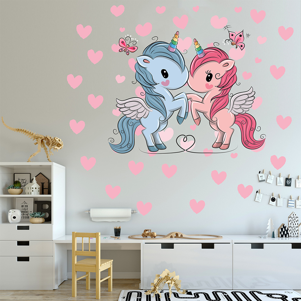 Starry Girl Unicorn Wall Stickers for Kids rooms Girls room Door Wall Decor Removable Vinyl Wall Decals Art Murals Nursery Decor