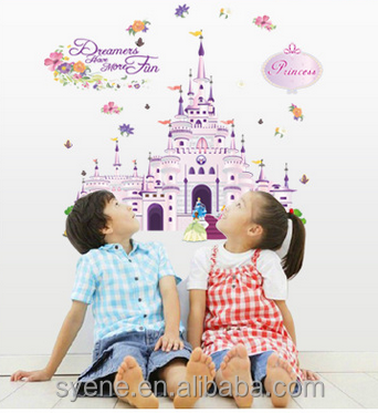 3d kids princess wall stickers nursery flower castle wall sticker decal for baby rooms home decor wallpaper