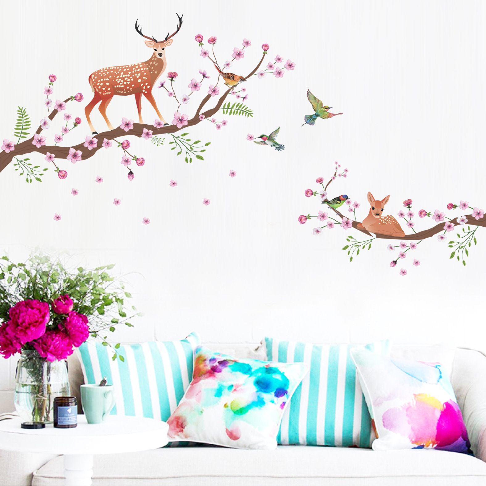 large size cute snails deer tree wall stickers for kids room bedroom living room kindergarten background decals art mural