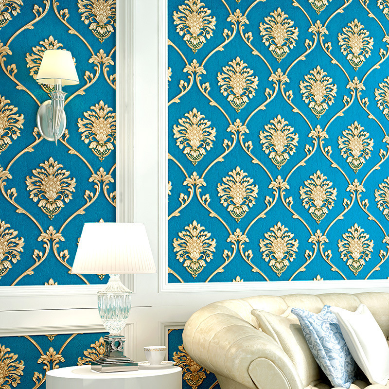 Classic damask blue wallpaper 3d job vacancy wall decoration paper