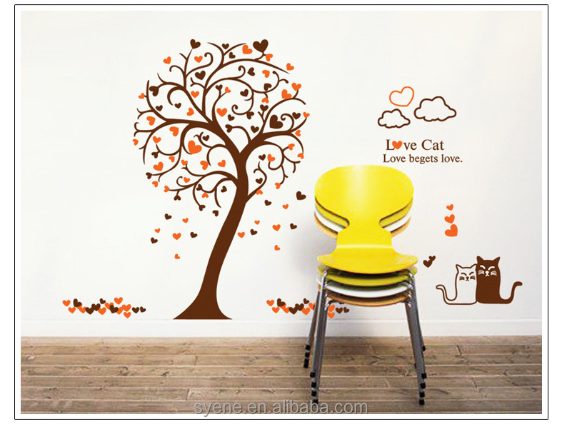 cat wall sticker pink flower wall stickers home decor xl colourful tree baby kids nursery 3d wall paper home decor art mural