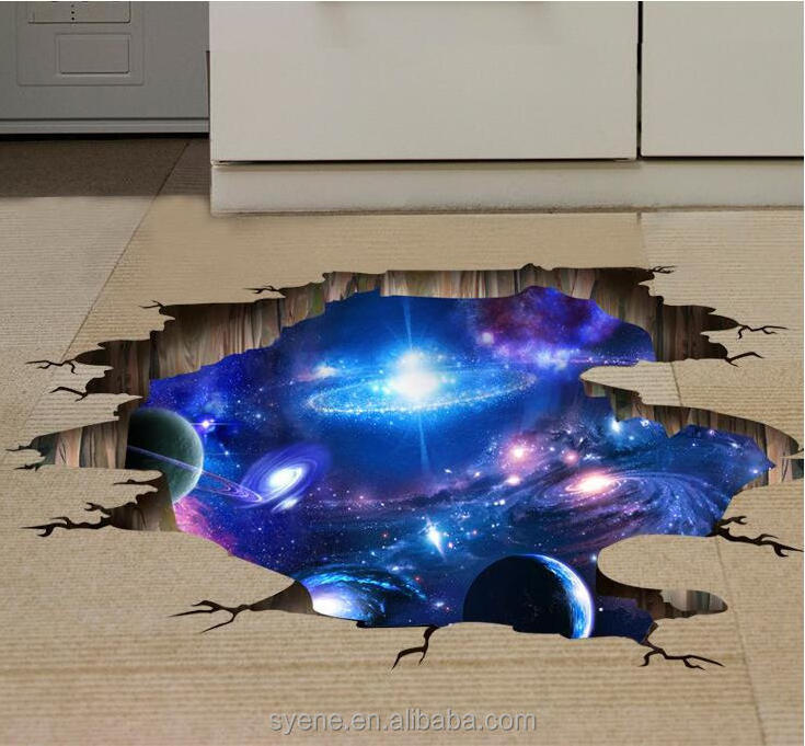 Syene Top quality removable 3d pvc material cartoon space star galaxy ceiling wall sticker in kids boy living room wallpaper