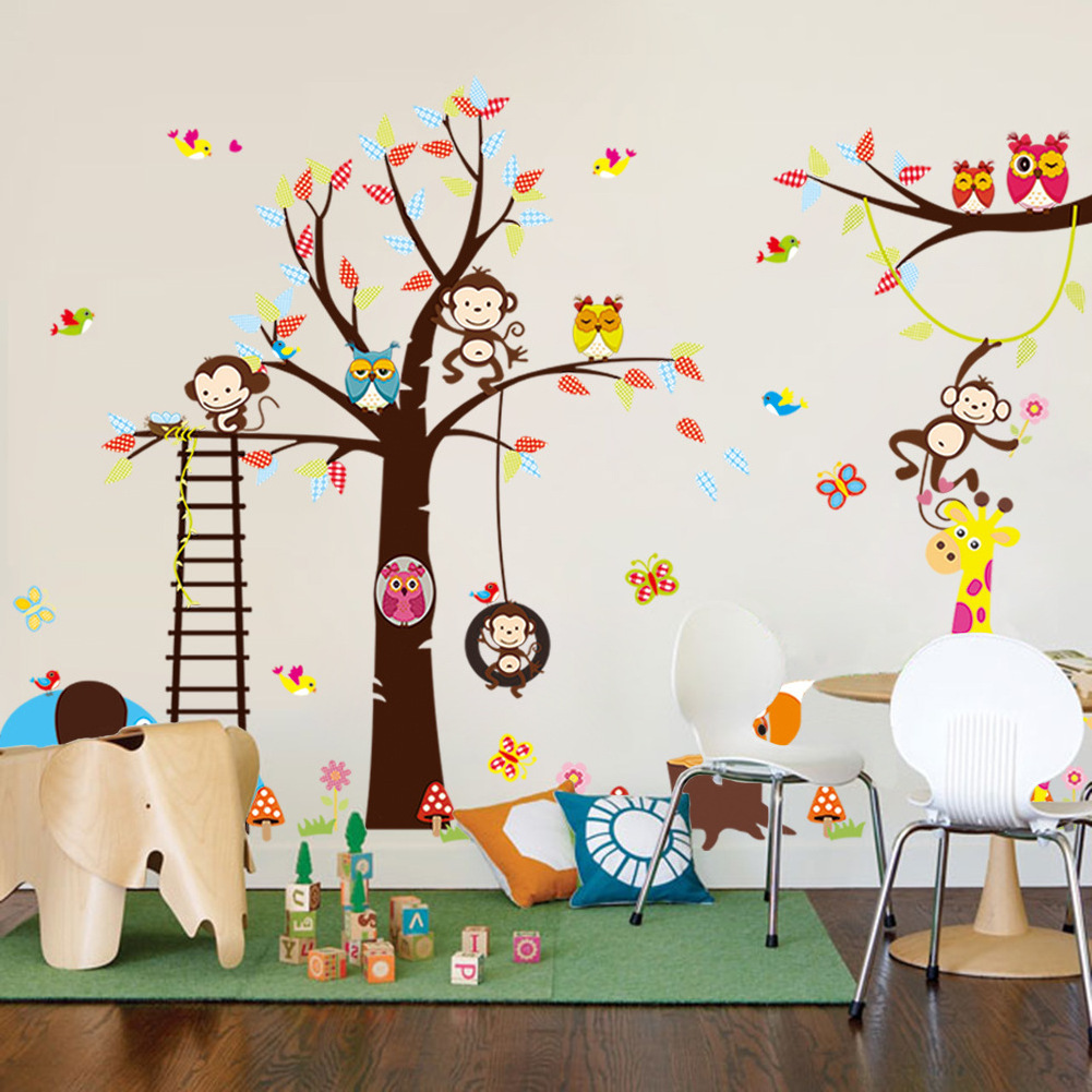 140*235cm Jungle Safari Forest Animal Cute PVC Wall Stickers New Arrival Hot Selling Wall Decals For Home Decor 1213