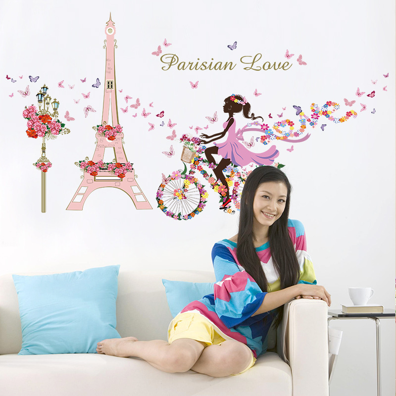 Flowers Wall Stickers DIY Fairy Girl Mural Decals for House Living Room Kids Bedroom Decoration