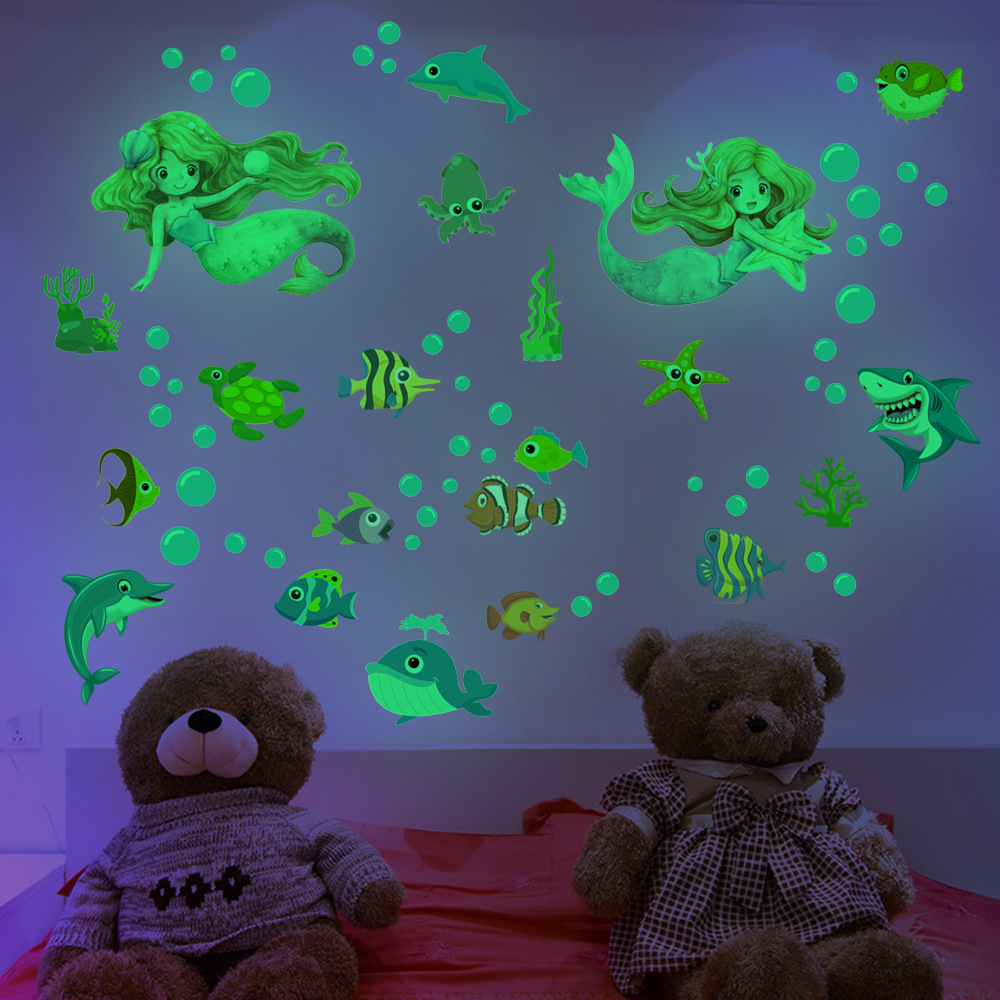 Luminous Underwater World Ocean Fish Shark Cartoon Wall Sticker Fluorescent Sticker Children's Room Decoration Sticker