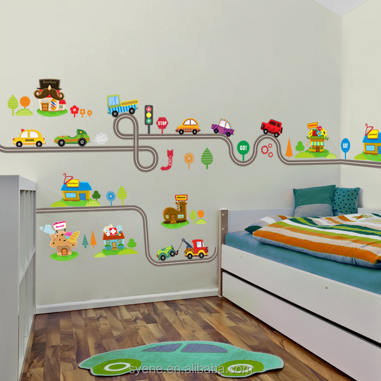 3d Car cartoon wall stickers boy's bedroom home mural art for kids rooms removable home wall decals nursery kids mural