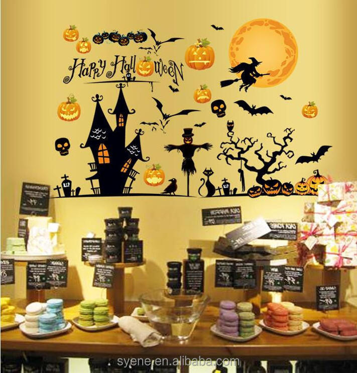 Syene Flying Witches Bats Halloween Wall Decals Happy halloween Home Decor Removable Wall Sticker