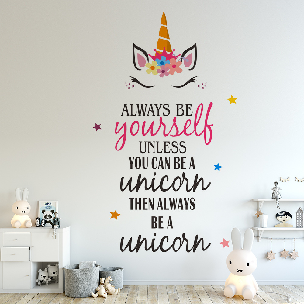 Starry Girl Unicorn Wall Stickers for Kids rooms Girls room Door Wall Decor Removable Vinyl Wall Decals Art Murals Nursery Decor