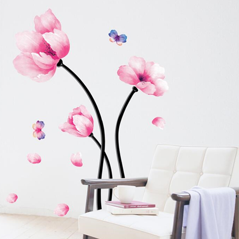 Peony Rose Flowers Printed PVC Wallpaper Stickers Art Nursery Decals for Kids Living Room Interior Decoration Wall Sticker