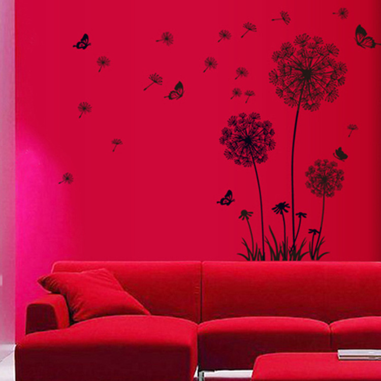 Black Dandelion Butterflies Wall Sticker PVC Window Decoration Mural Art Decal for Living Room Bedroom Home Decor Wall Stickers