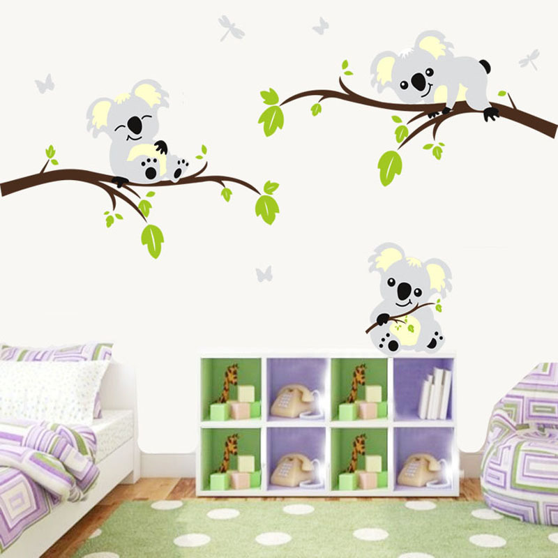 Large Koala Tree Branch DIY Wall Decals Peel and Stick Wall Sticker Nursery Baby Room Art Home Decor Decorate