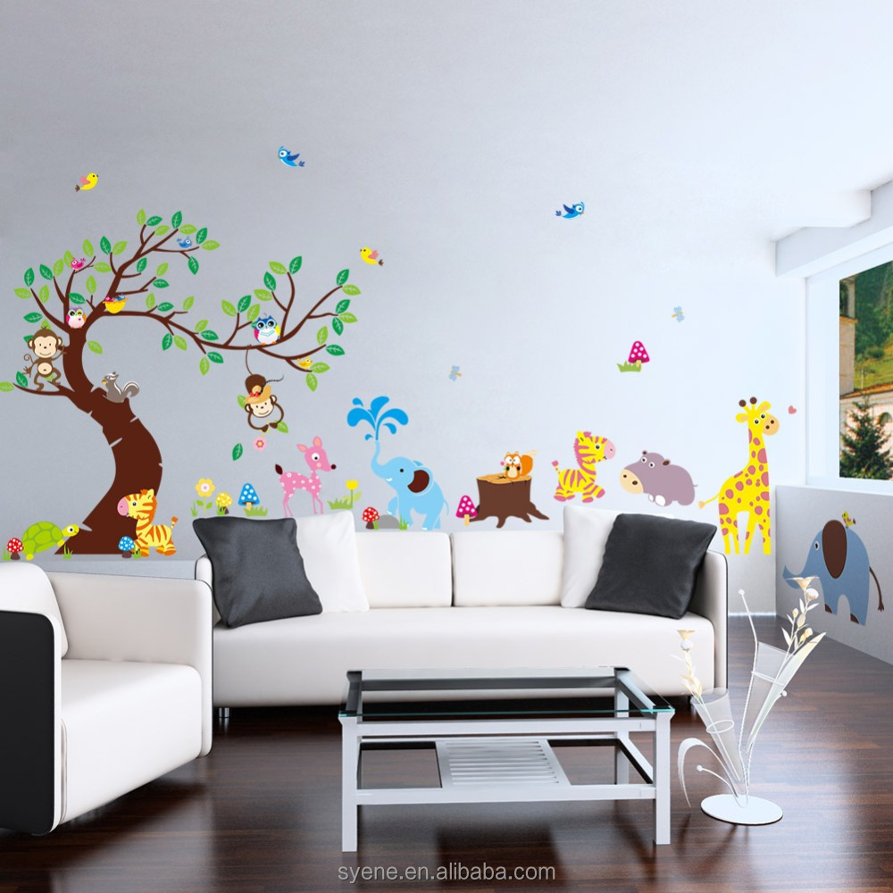 hot Syene 3d Forest animals wall decals kids room / farm animal kids wall stickers / cartoon kids wall decals