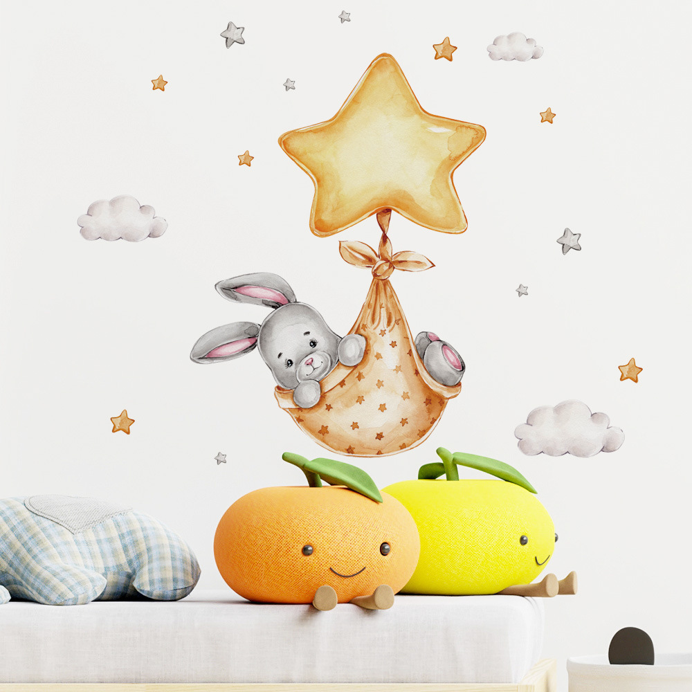 Cute Sleeping Elephant Wall Stickers Children Kids rooms Nursery Decor Kindergarten Home Decorative Hot air Balloon Vinyl Decals