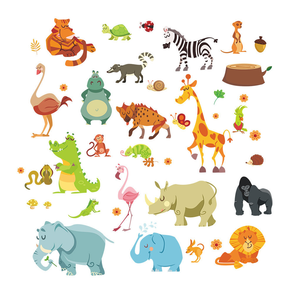 Jungle Animals Stickers Safari Elephant Giraffe Lion Monkey Wall Art Decals for Kids Bedroom Baby Nursery Decor