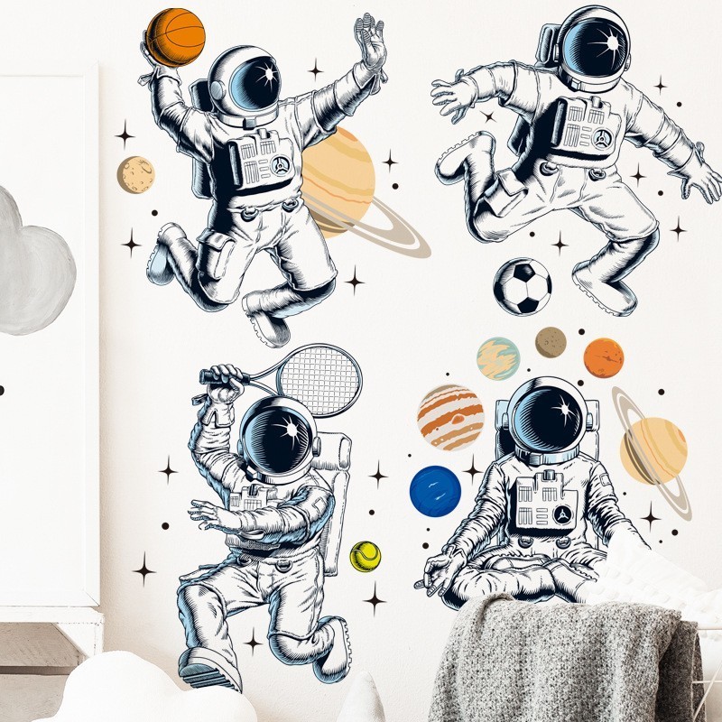 Cartoon astronaut Space ship planet home decoration wall sticker for living room bedroom sofa background decor wall decal