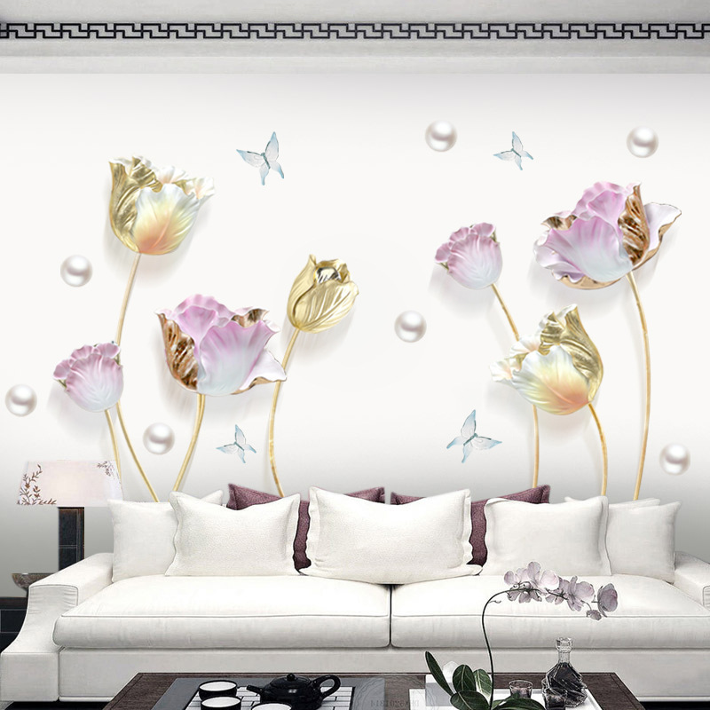 Tuilp Wall Stickers for Living Room Bedroom Wallpaper Decorations Self-adhesive Waterproof Flower Kitchen DIY PVC Decals