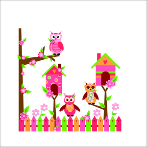 Owl and Tree Branch 3D Wood and PVC Wall Stickers Art Deco Style Flower Wall Decals for Kids' Baby Nursery Bedroom Wall Decor