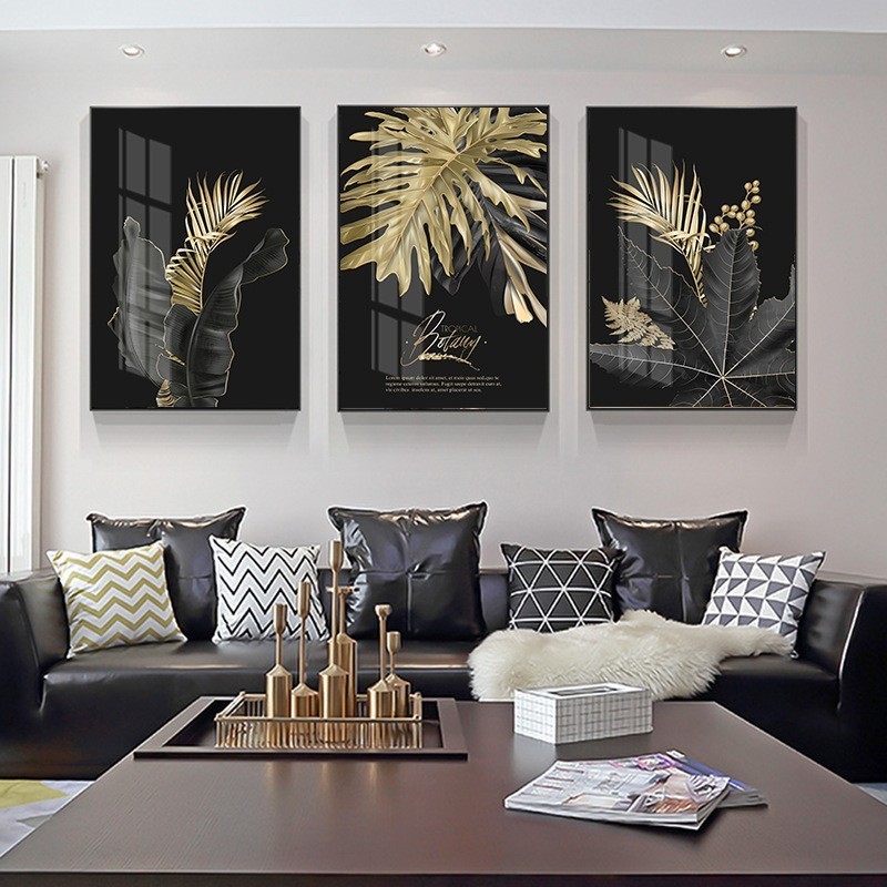 Modern Picture Living Room Decoration Blue Green Yellow Gold Plant Leaf Nordic Print canvas wall art abstract