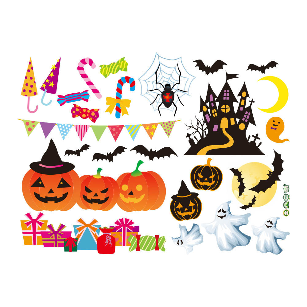 Halloween Pumpkin Wall Sticker Living Room Bedroom Glass Showcase Background Decoration Removable Waterproof Wall Sticker