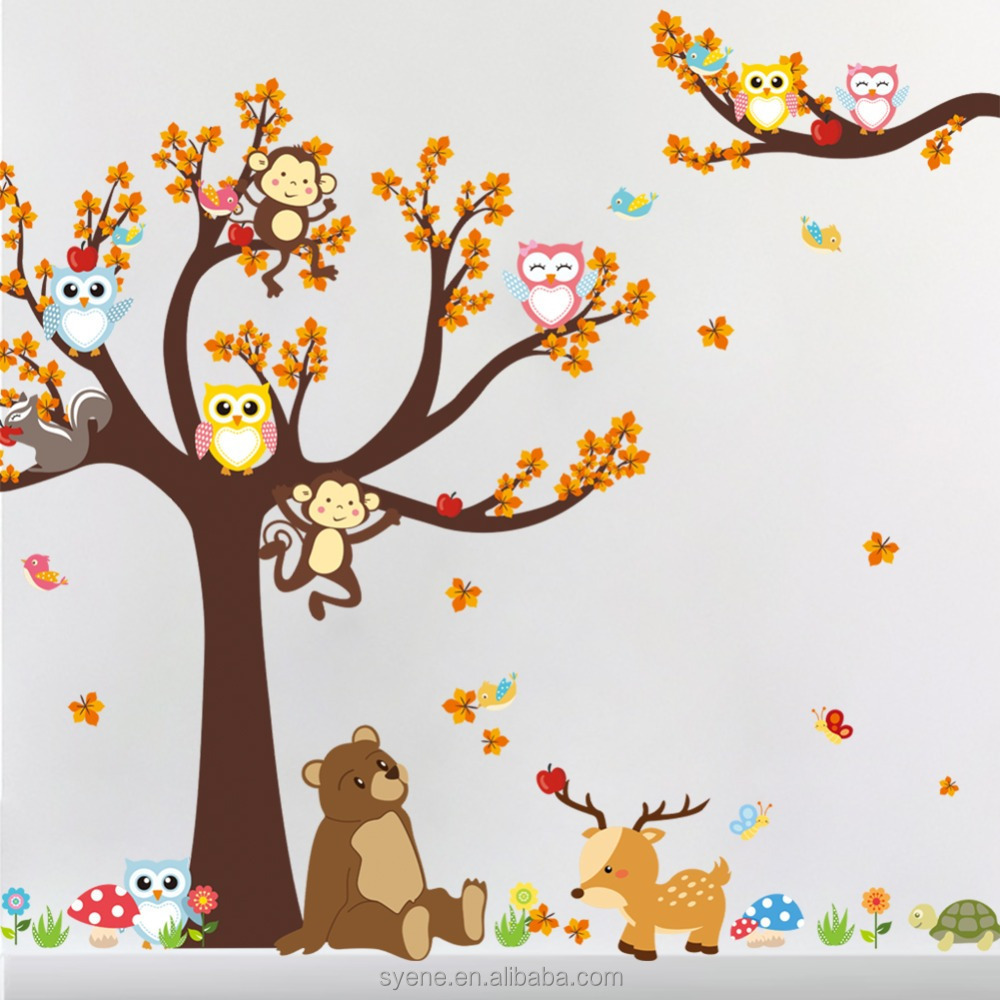 3d cartoon animals wall stickers kindergarten kid playroom wallpapers forest jungle tree monkey wall decal sticker decoration