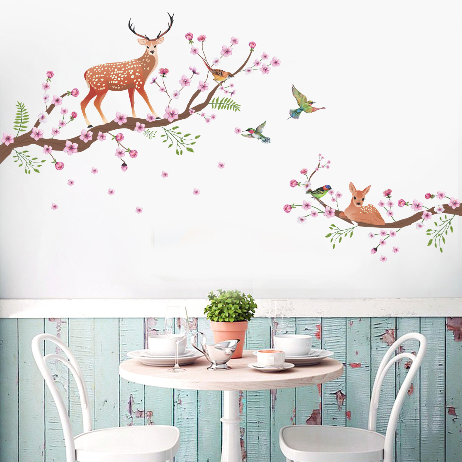 large size cute snails deer tree wall stickers for kids room bedroom living room kindergarten background decals art mural