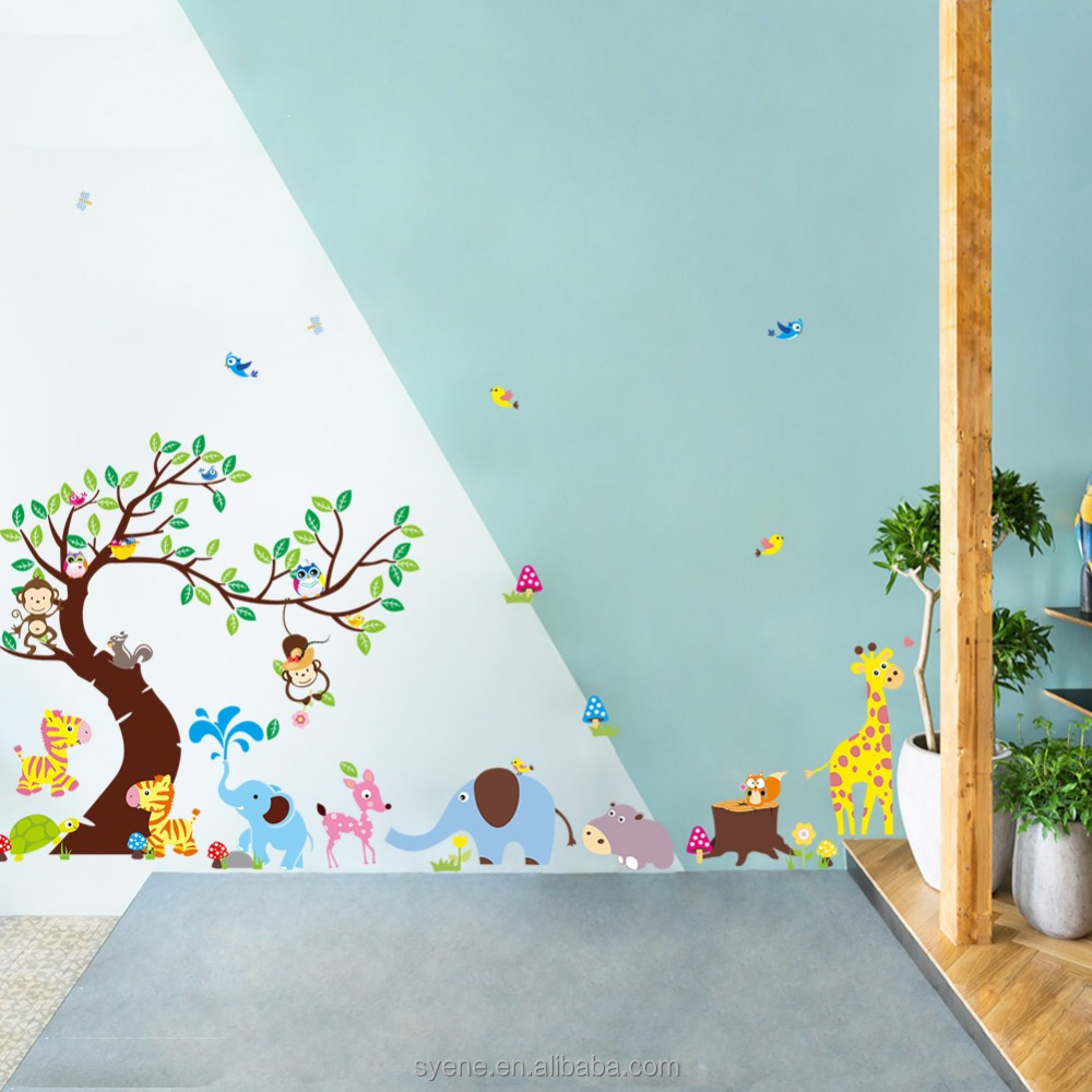 hot Syene 3d Forest animals wall decals kids room / farm animal kids wall stickers / cartoon kids wall decals