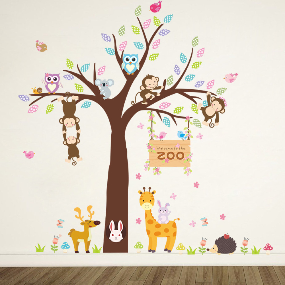 Forest Animals wall sticker Monkey Bear Tree for kids room Children Wall Decal Nursery Bedroom Decor Poster Mural stickers