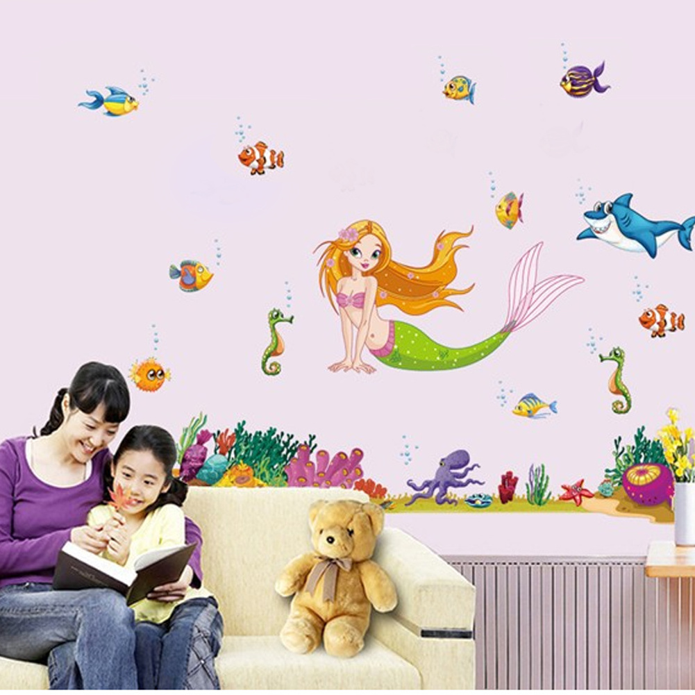 Mermaid Tail Wall Decals for Nursery Girls Bedroom Bathroom 3D Wood Wall Stickers with Quotes Art Theme Baby Bedroom Wall Decor