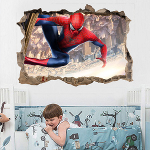 3d Cartoon Spiderman wall stickers for kids rooms home decor Kids Nursery Wall Decals Home decoration Boy room gift Wallpaper