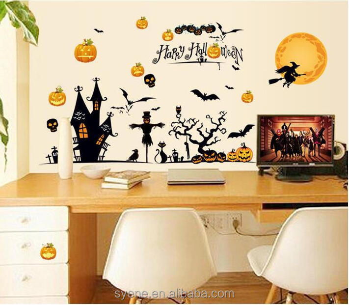 Syene Flying Witches Bats Halloween Wall Decals Happy halloween Home Decor Removable Wall Sticker