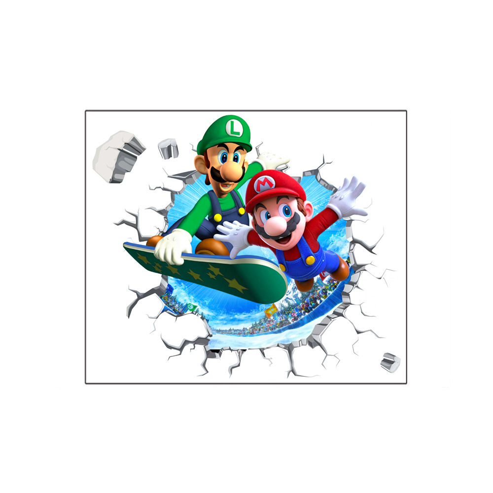 3D wall-breaking Mario children's room wall decoration stickers Cartoon anime graffiti game wall decoration stickers posters