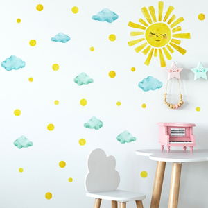 Watercolor Boho Sun Wall Decals Peel and Stick PVC Sunrise Wall Stickers, Sunshine Wall Art Decor for Kids Room