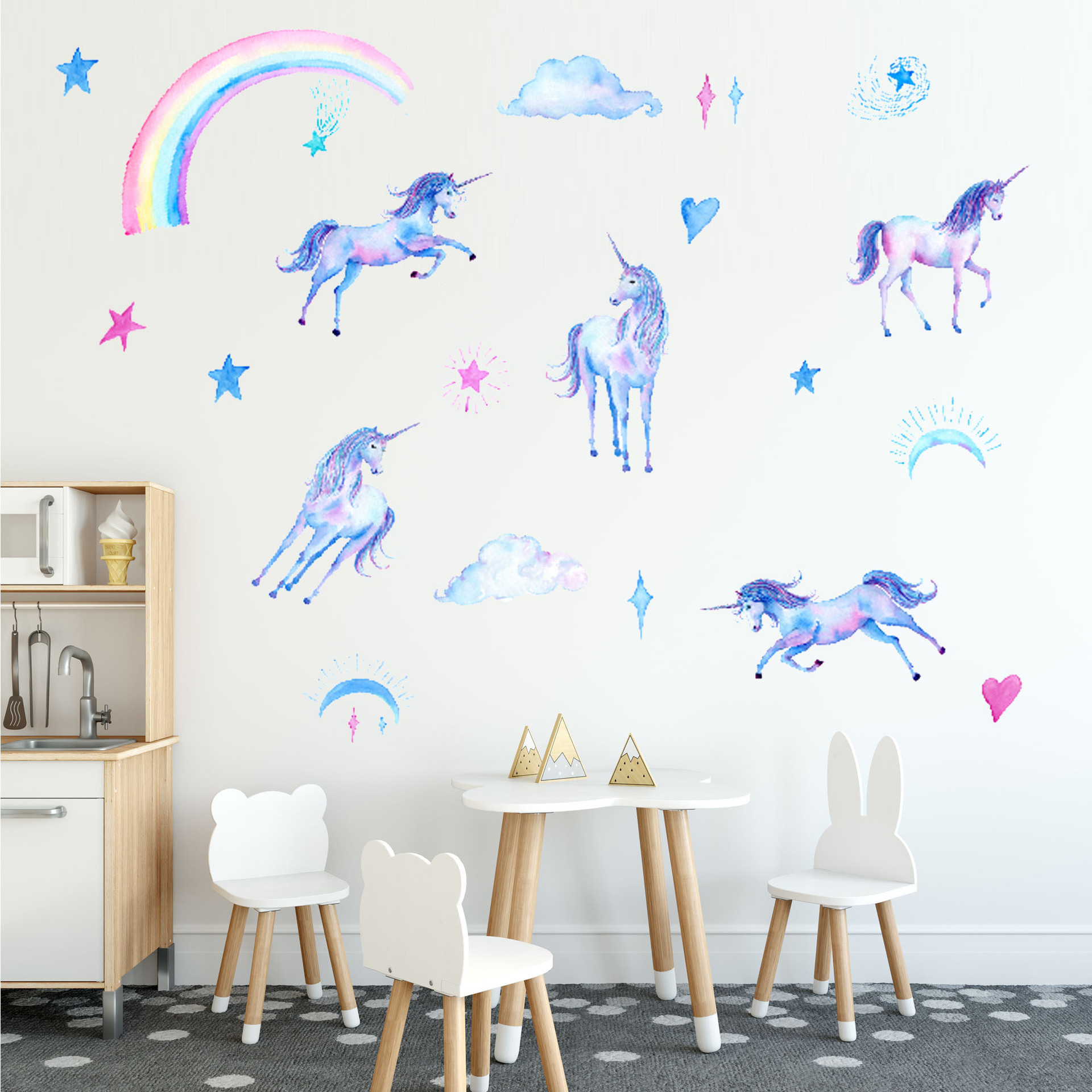 Nordic ins hand-painted love rainbow unicorn star children's room wall stickers bedroom decoration