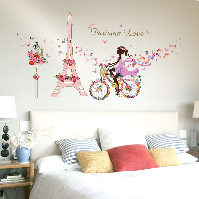 Flowers Wall Stickers DIY Fairy Girl Mural Decals for House Living Room Kids Bedroom Decoration