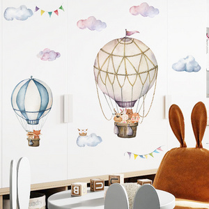 Cartoon Hot air balloon Wall Stickers Boys Kids room Nursery Wall Decor Airplane Airship PVC Wall Decals Art Murals Home Decor