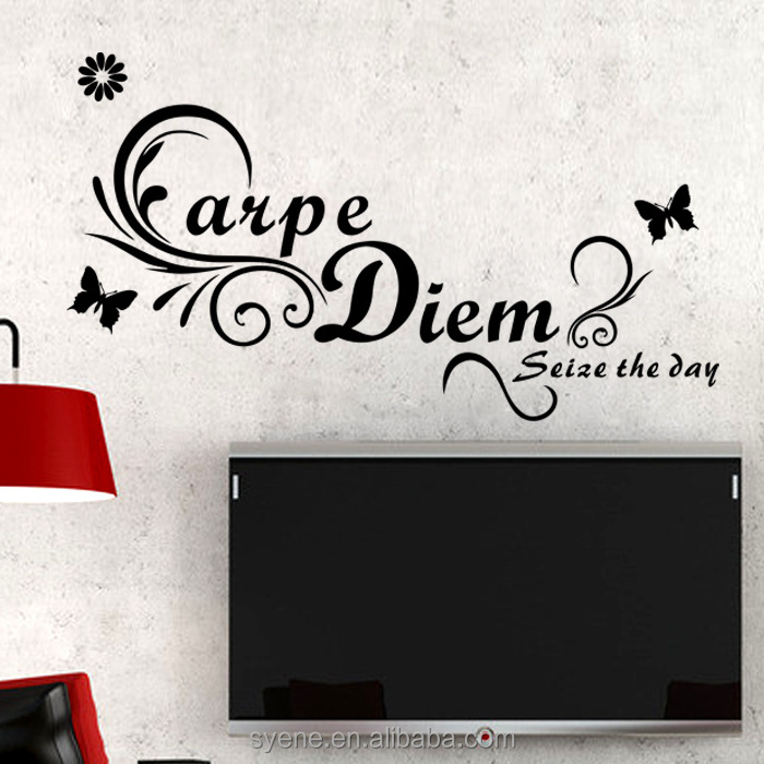 home wall decoration 3d art vinyl alphabet letter quotes Latin carpe diem wall paper home decor removable butterfly wall sticker