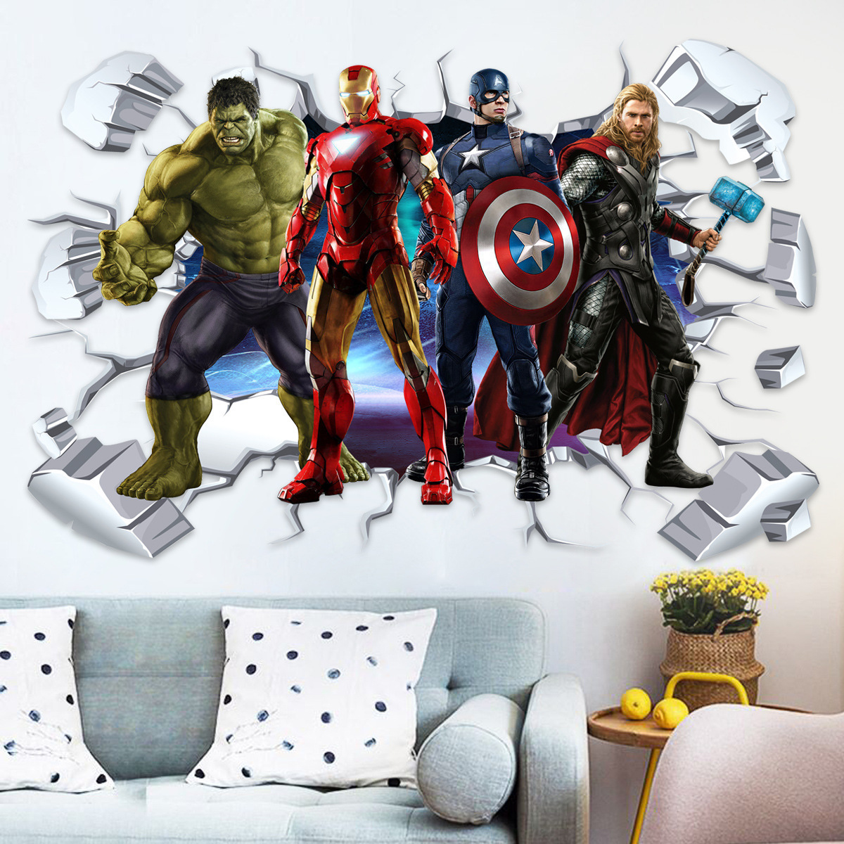 Marvel Spiderman Hero Wall Stickers For Kids Room Decor Boy Room bedroom accessories Wall Cartoon Movie Mural Art Poster