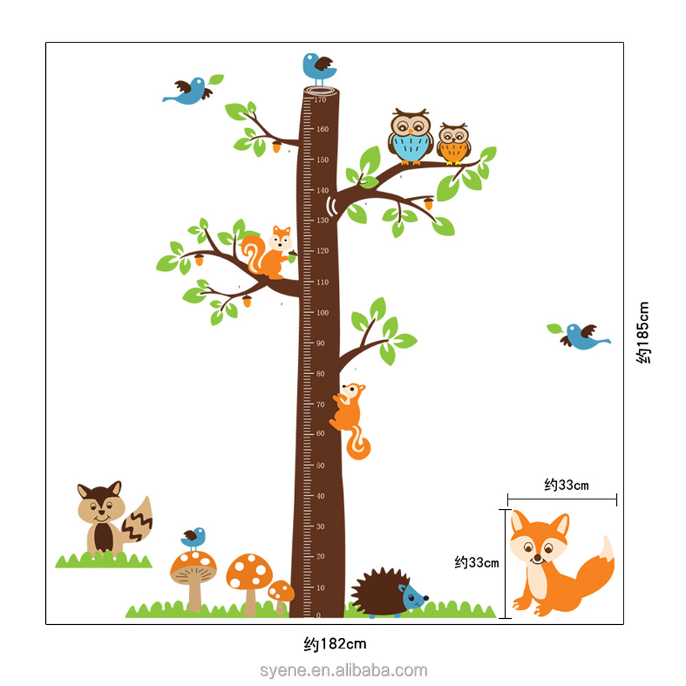 height measurement wall stickers XL 182*185cm lovely owl kids growth chart nursery wall decal owl tree nursery baby wall sticker