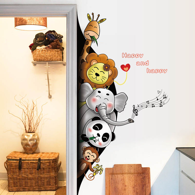 Animal Wall Stickers DIY Green Leaves Decals for Business Kids Rooms Baby Bedrooms House Decorations