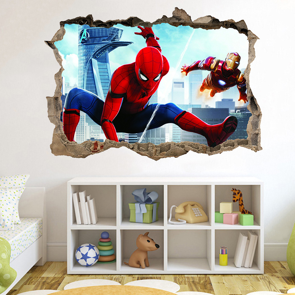 3d Cartoon Spiderman wall stickers for kids rooms home decor Kids Nursery Wall Decals Home decoration Boy room gift Wallpaper