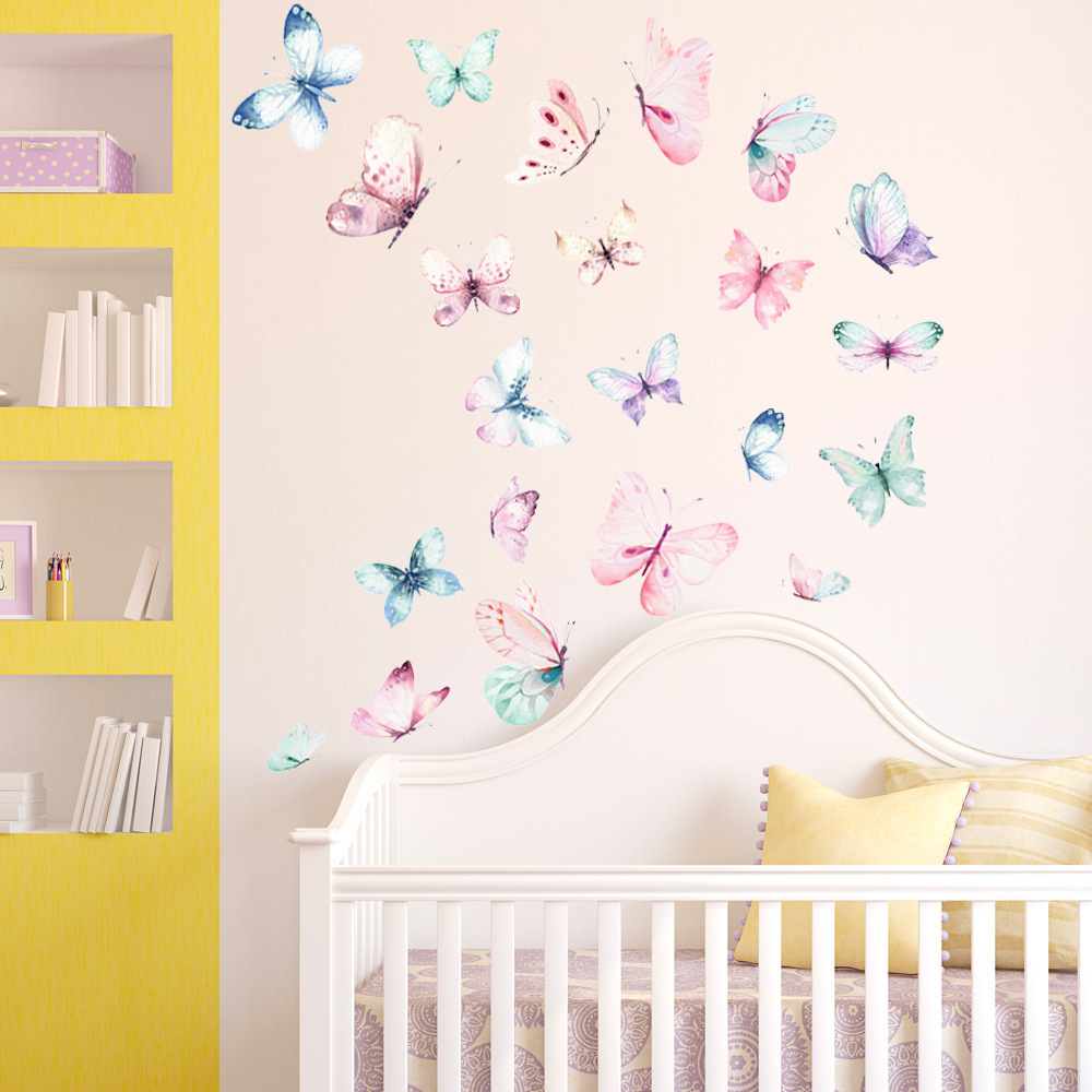 Small fresh colorful butterfly wall stickers for living room and bedroom PVC removable waterproof self-adhesive door stickers