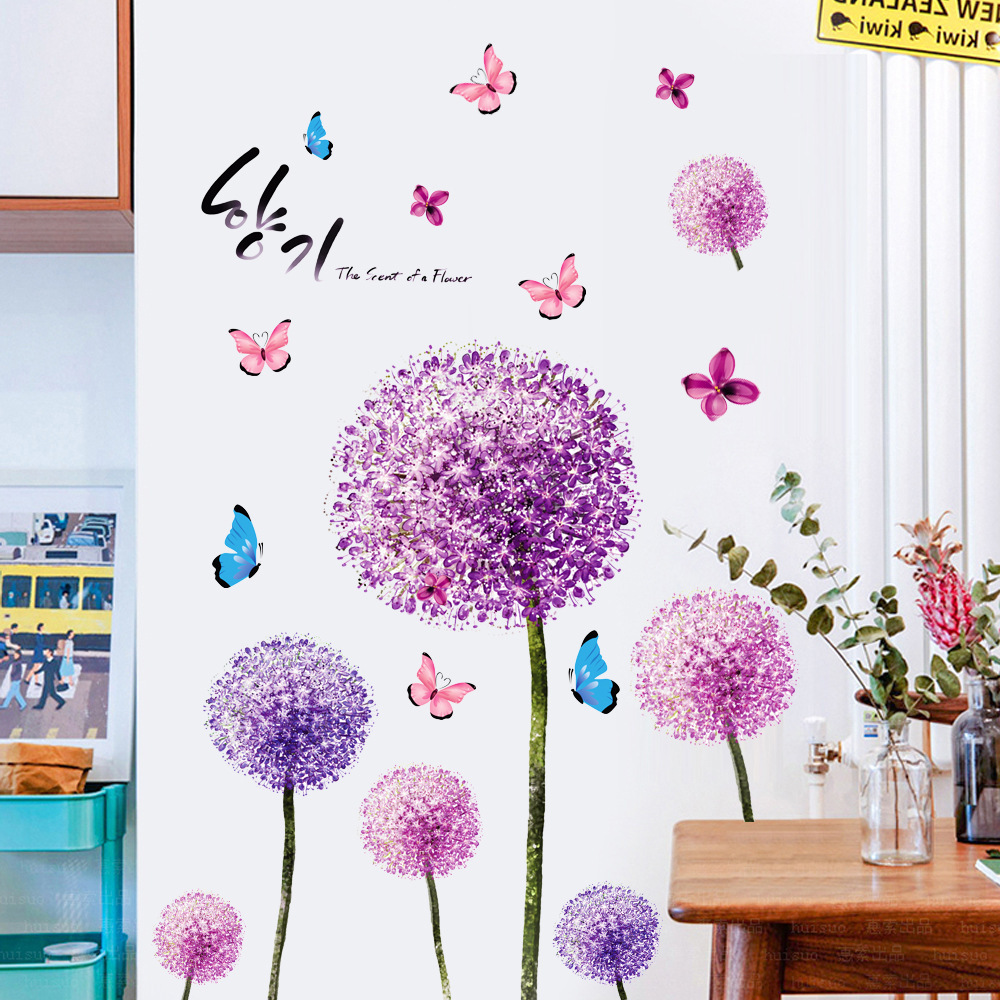 Dandelion living room TV background wall bedroom bedside romantic and warm decorative sticker wallpaper self-adhesive