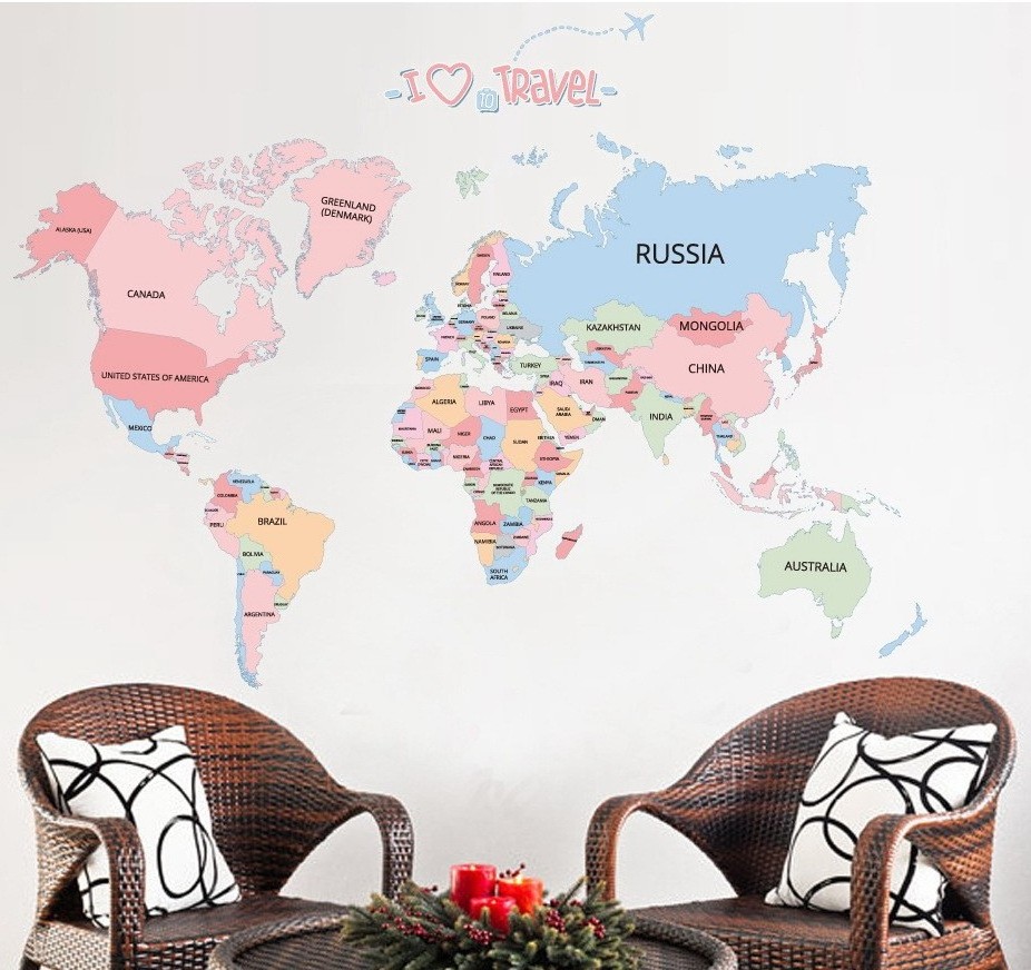 New Large 3D World Map Wall Sticker Home Decor DIY Art Decals Removable PVC Vinyl Panel for Living Room Decoration